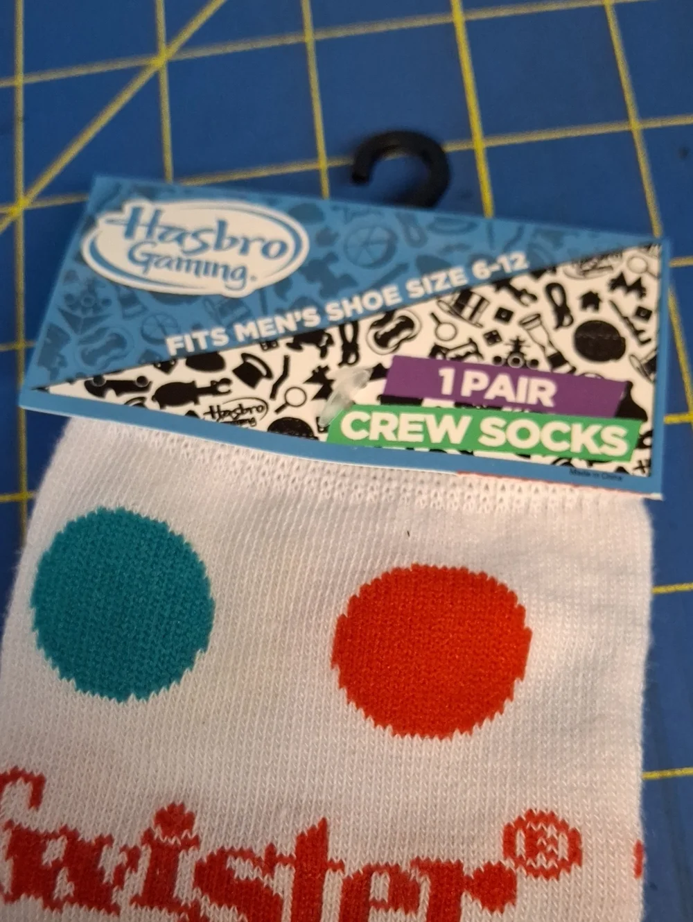 Hasbro Twister White Crew Socks Teal Red Dot Pattern NWT